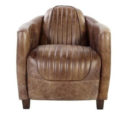 Brancaster Aluminum and Top Grain Leather Chair, Retro Brown