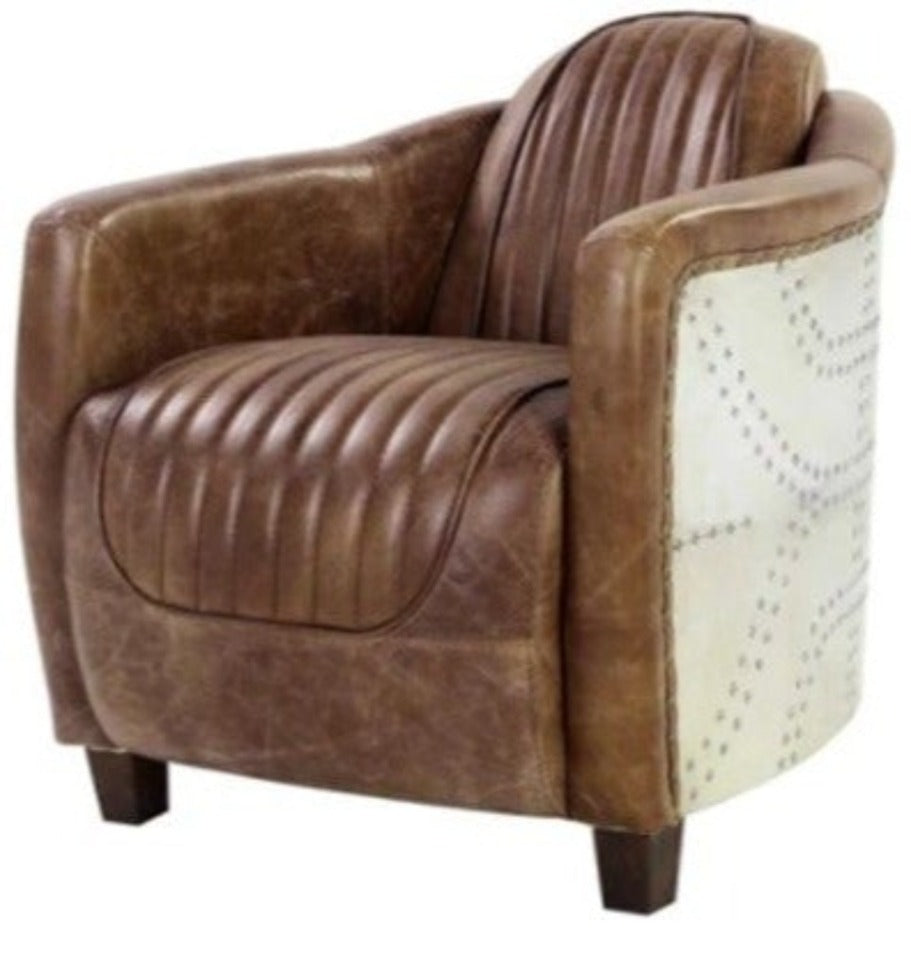 Brancaster Aluminum and Top Grain Leather Chair, Retro Brown