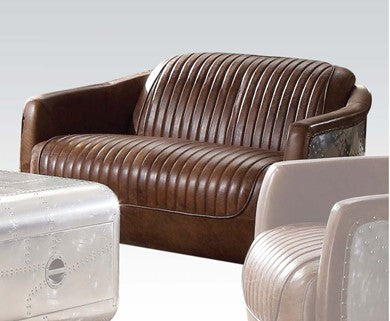Brancaster Loveseat - Retro Brown Top Grain Leather & Aluminum