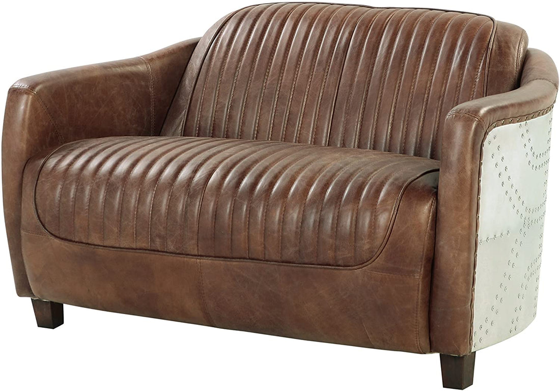 Brancaster Loveseat - Retro Brown Top Grain Leather & Aluminum