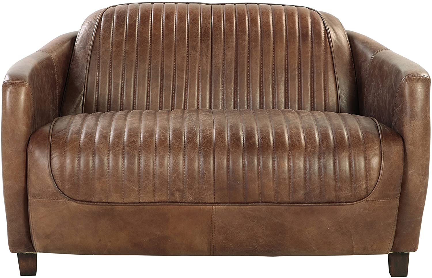 Brancaster Loveseat - Retro Brown Top Grain Leather & Aluminum