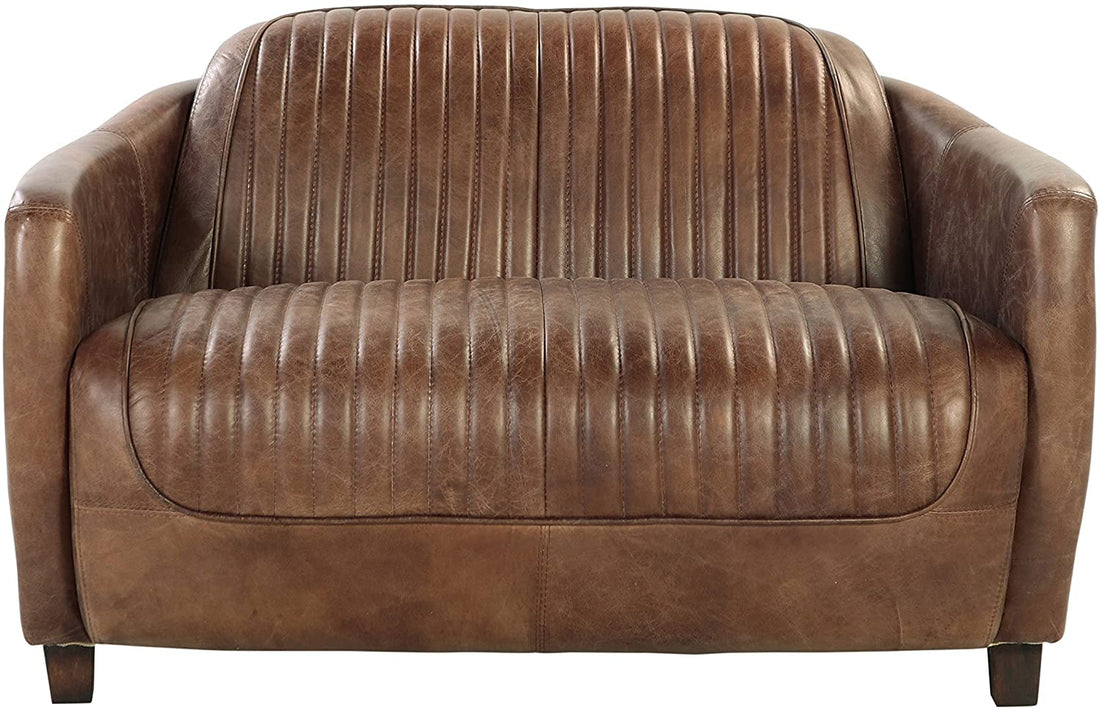 Brancaster Loveseat - Retro Brown Top Grain Leather & Aluminum