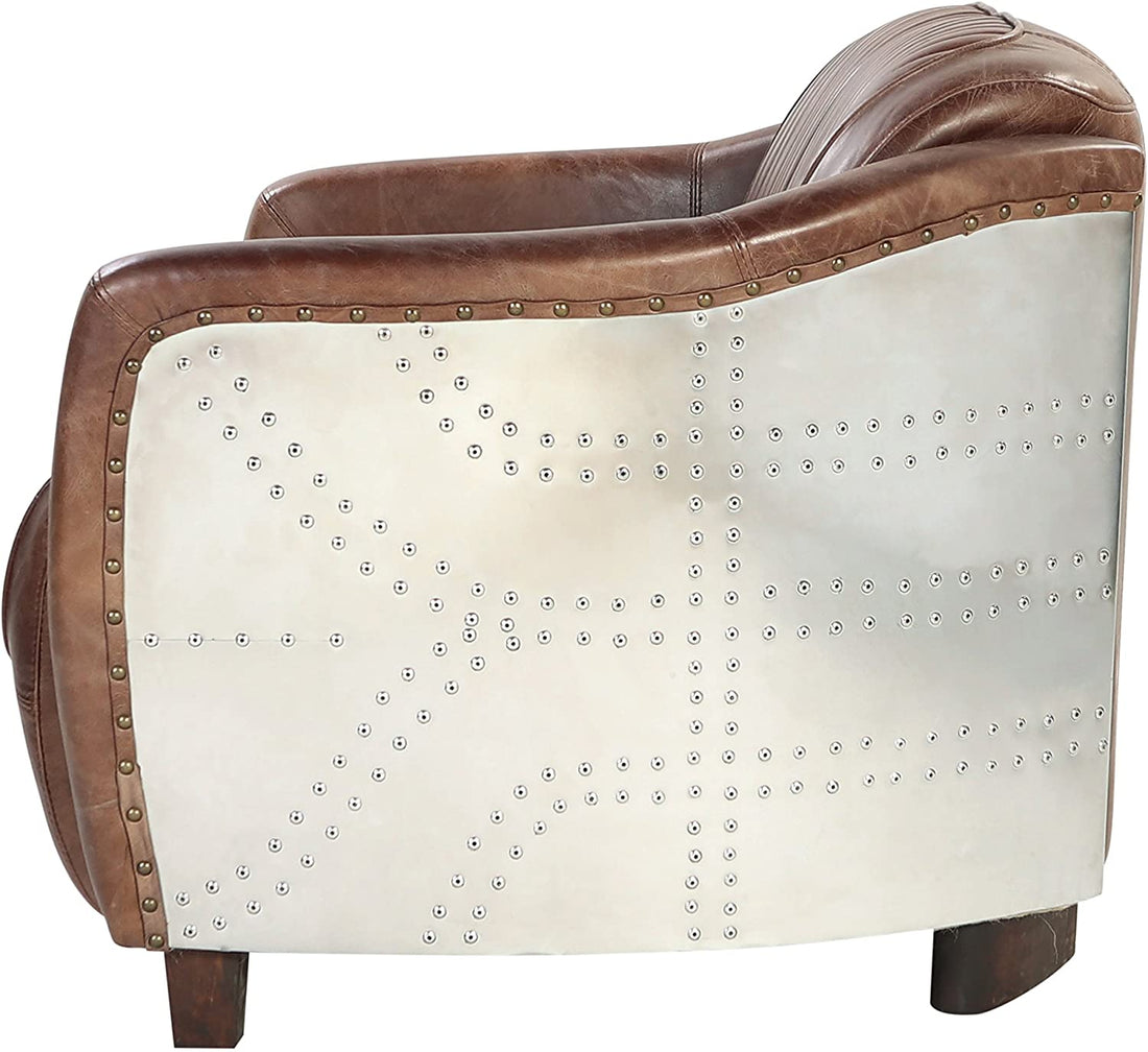 Brancaster Loveseat - Retro Brown Top Grain Leather & Aluminum