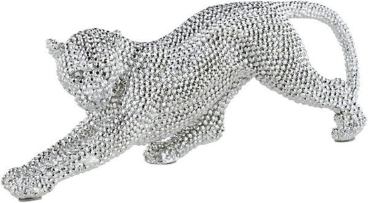 Silver Prowling Leopard 17 1/2" Wide Sculpture