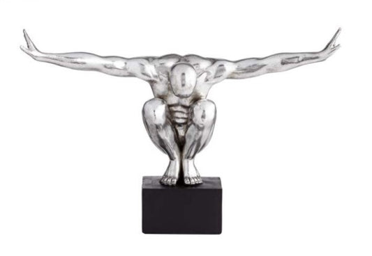 Male Gymnast Pose 19 1/2" Wide Silver Sculpture